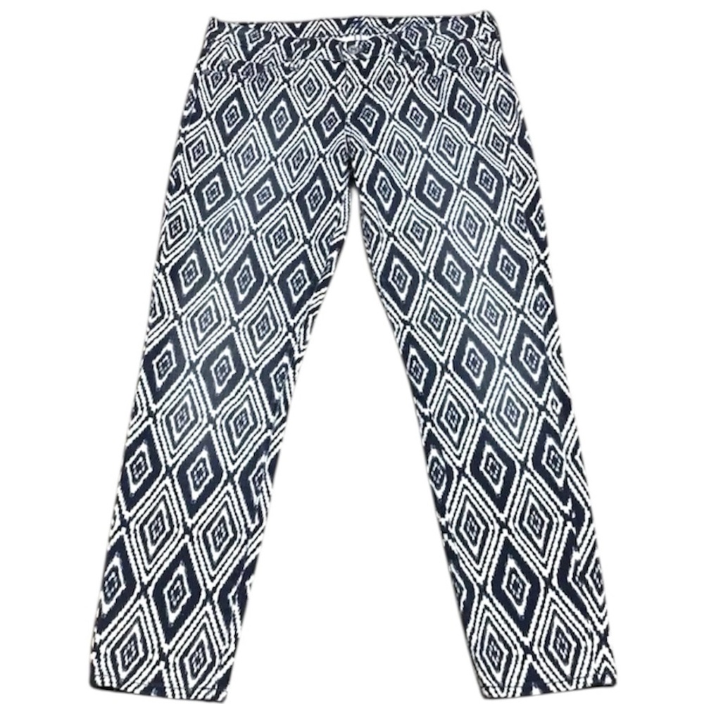 7 For All Mankind Cropped Skinny Jeans Blue White Diamond Print Size 29